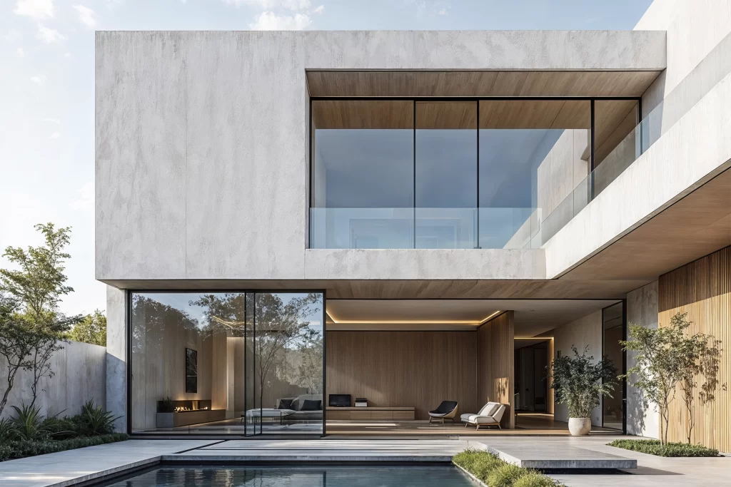 Fachada de casa moderna com estrutura em Steel Frame e acabamento minimalista em Blumenau.