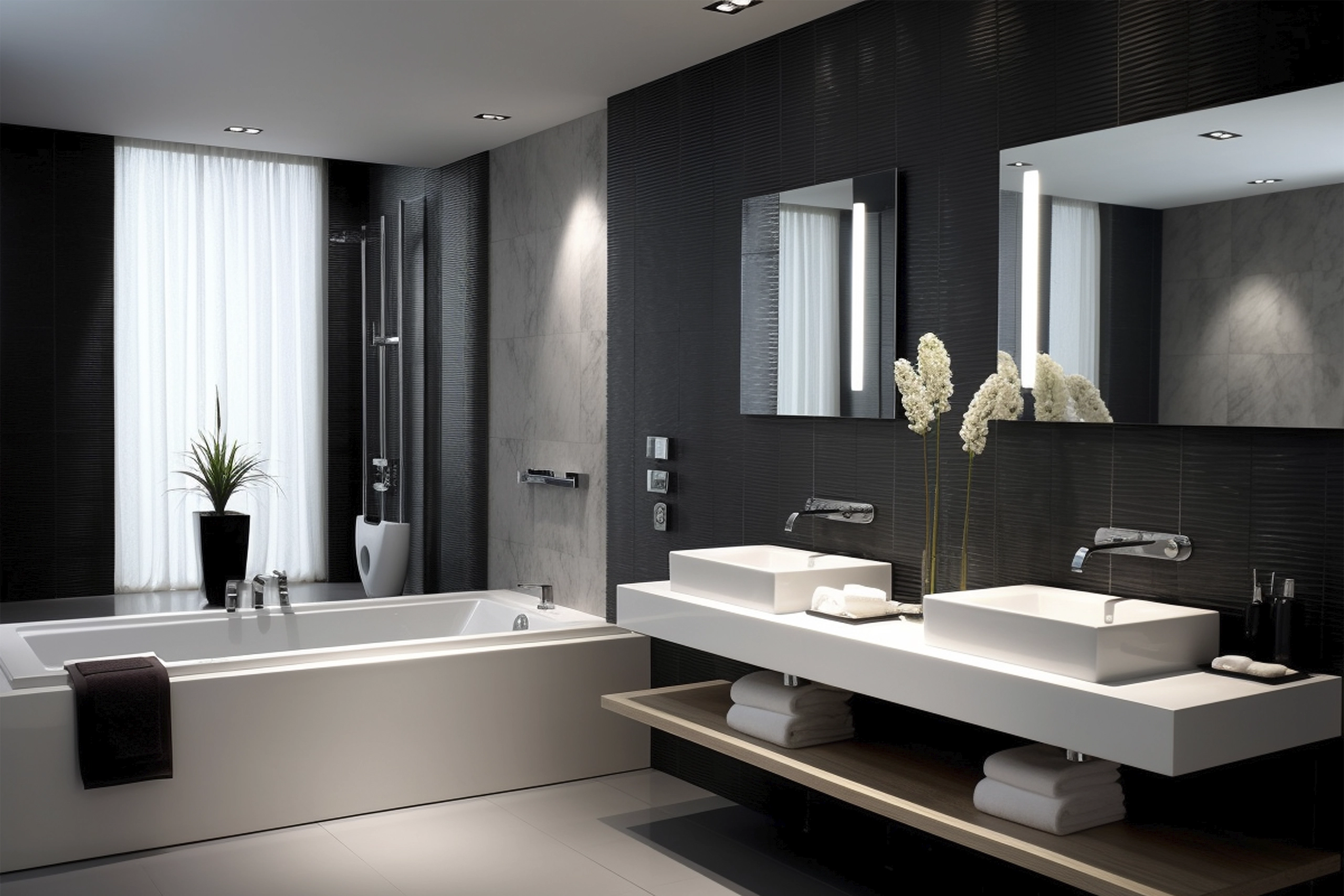 Banheiro moderno com acabamento sofisticado, ideal para uso de Drywall em áreas úmidas em Blumenau.